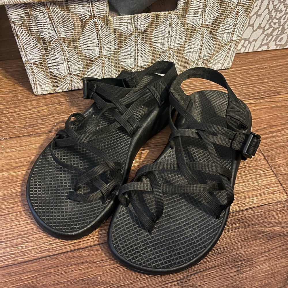 Chaco Black Strappy Sandal with Logo Accent